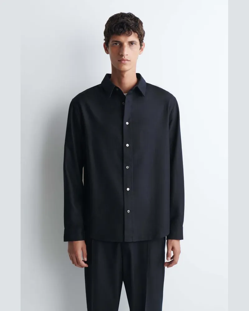 COS Lockeres Hemd Aus Wollflanell Blau