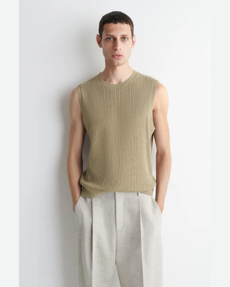 COS Tanktop Aus Baumwoll-Leinen-Mix Mit Zopfmuster Beige