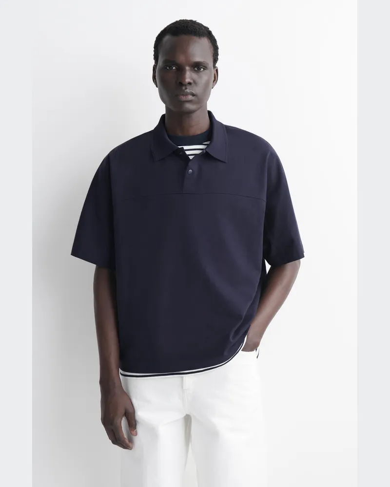 COS Poloshirt Aus Baumwolle Mit Druckknöpfen Blau