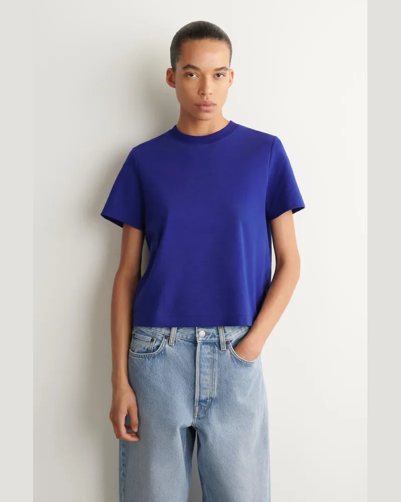 COS Schlichtes T-Shirt Blau