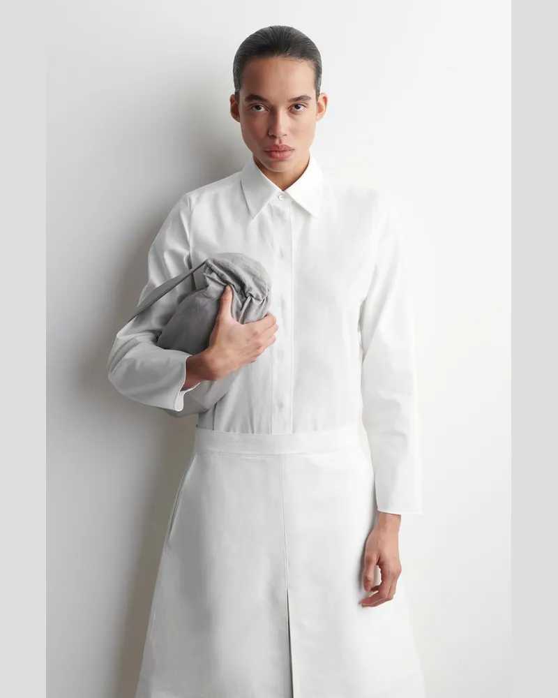 COS Rundes Hemd Aus Baumwoll-Seiden-Mix Weiß