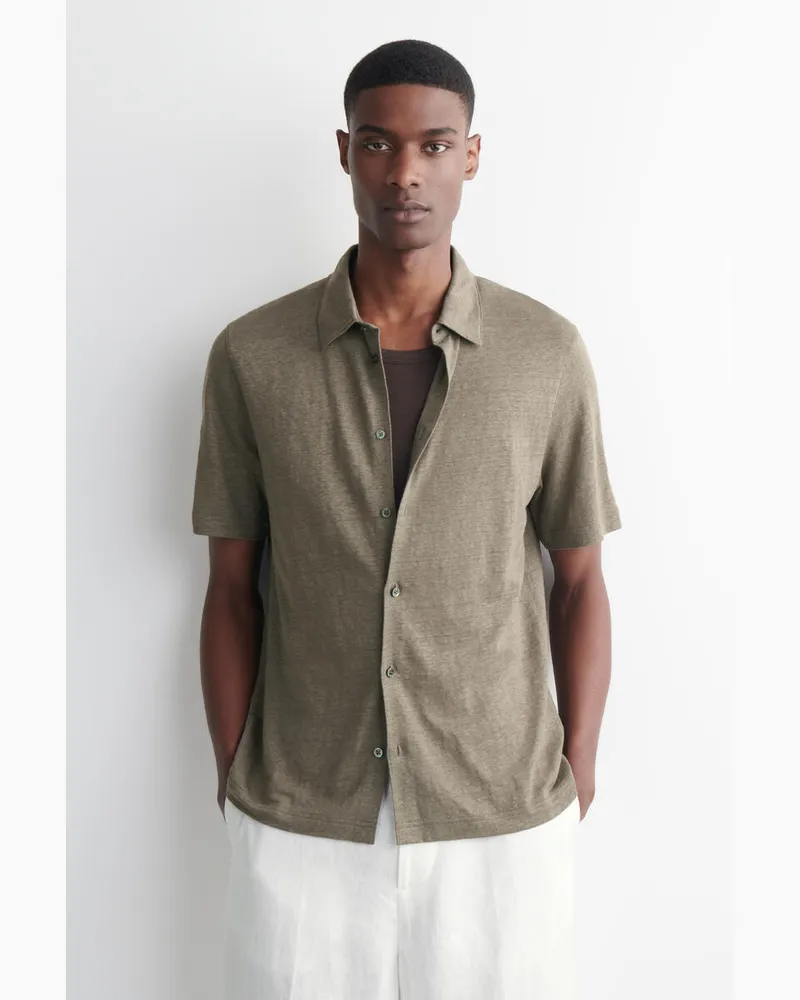 COS Kurzarmhemd Aus Leinenjersey Beige