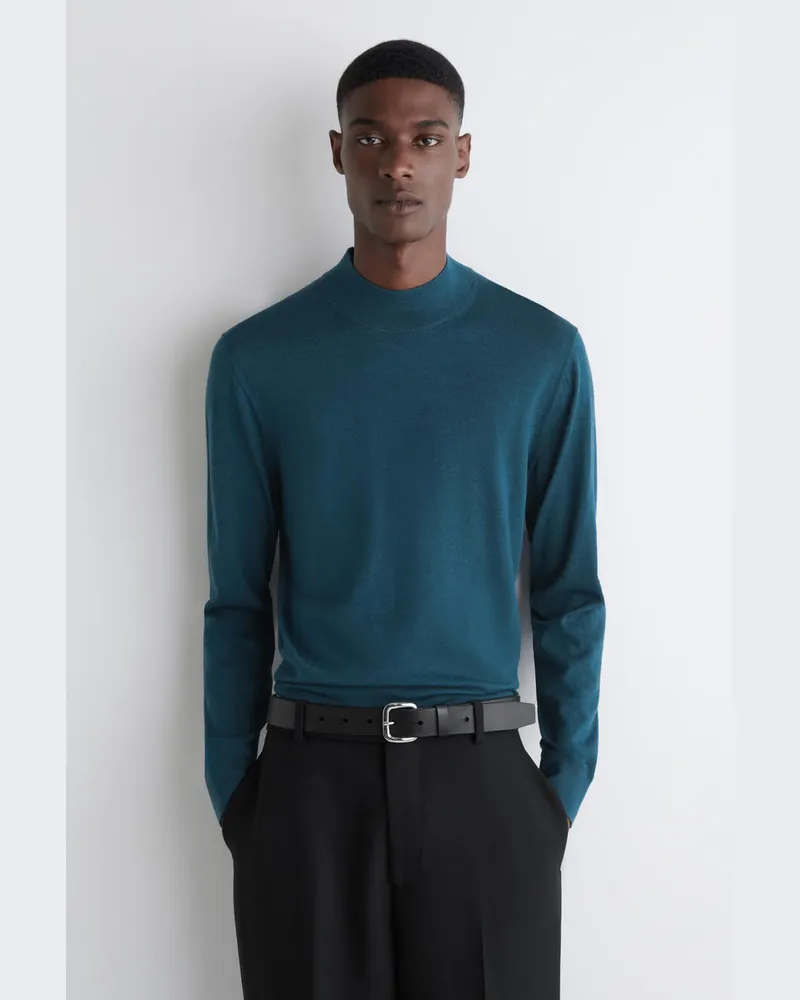 COS Schmaler Pullover Aus Merinowolle Mit Stehkragen Türkis