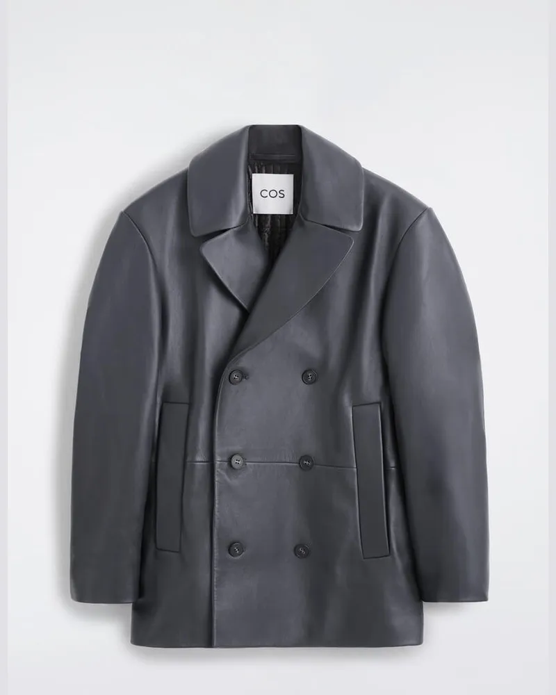 COS Eleganter Wattierter Ledermantel Grau
