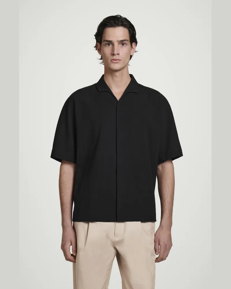 COS Baumwollhemd In Knitteroptik Schwarz