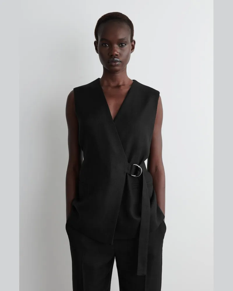 COS Belted Wrap-Front Waistcoat Schwarz