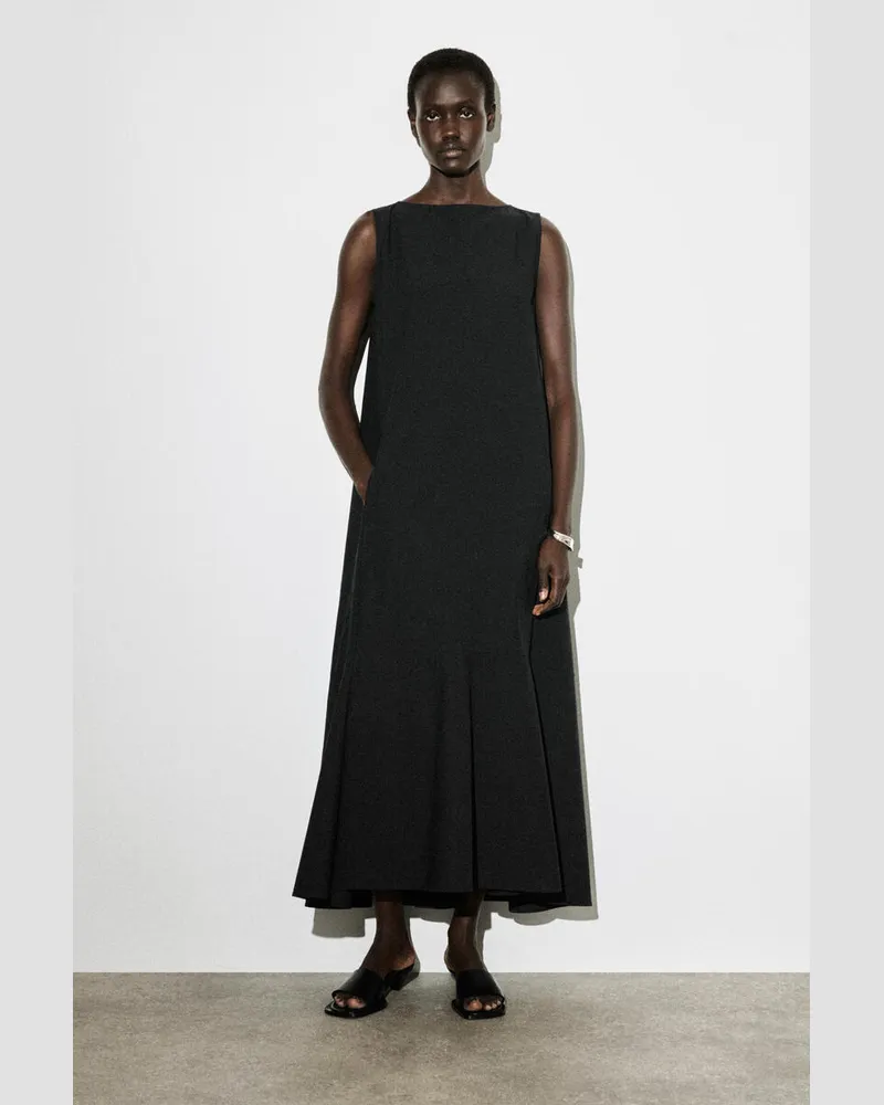 COS Midikleid Aus Baumwolle Mit Abgesetztem Saum Schwarz