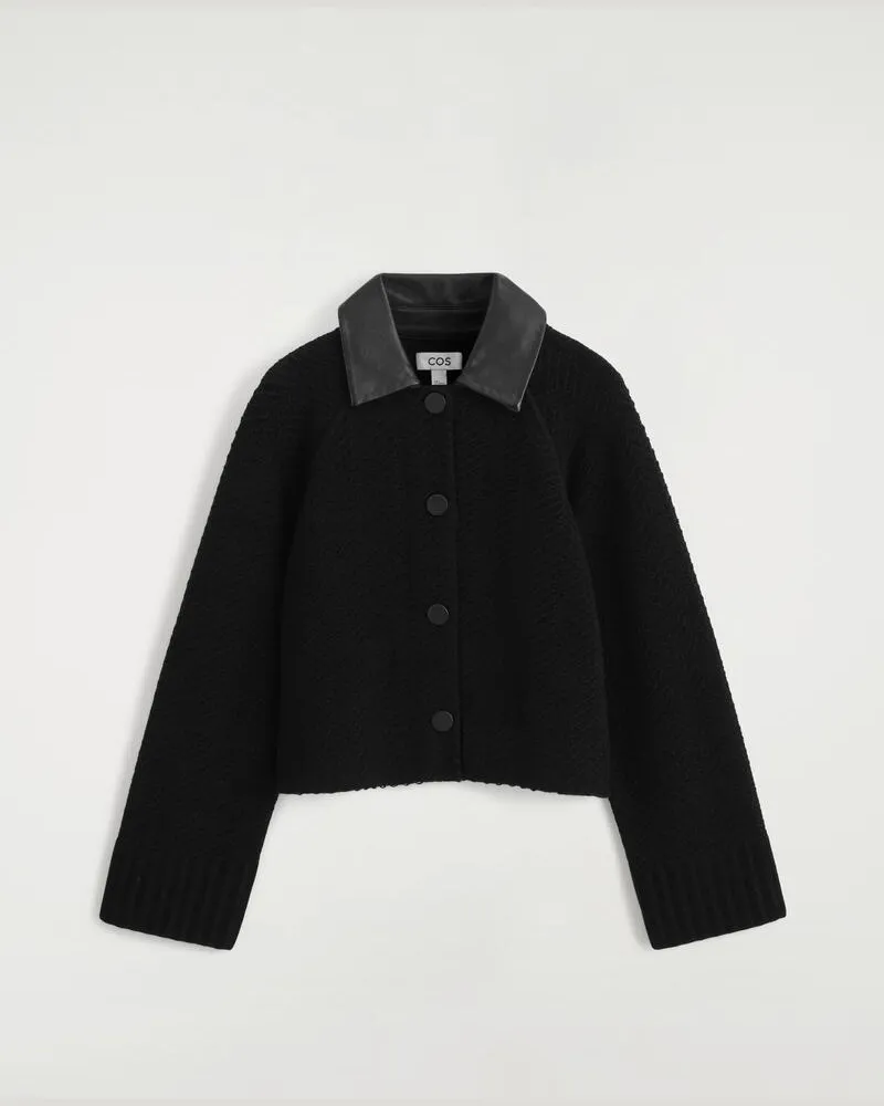 COS Jacke Aus Merinowoll-Chenille Mit Lederkragen Schwarz