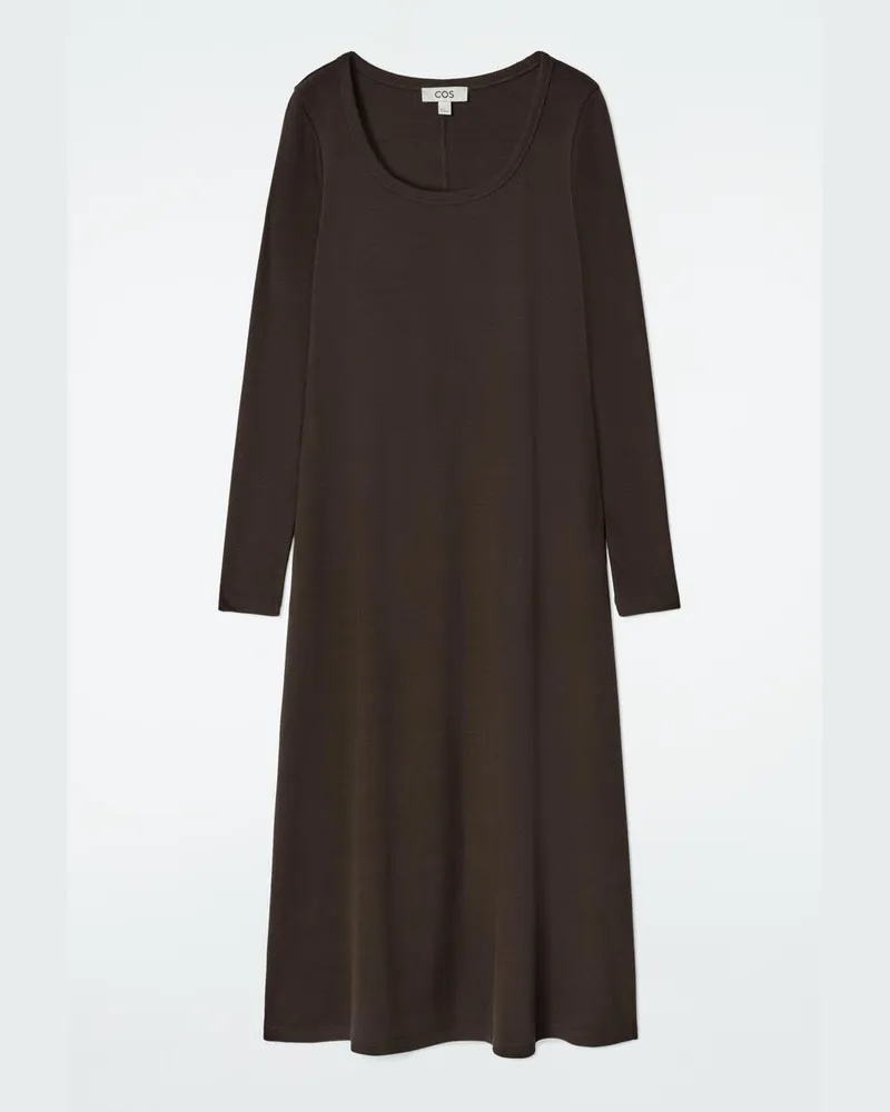 COS Schmales Geripptes Midikleid Aus Jersey Braun