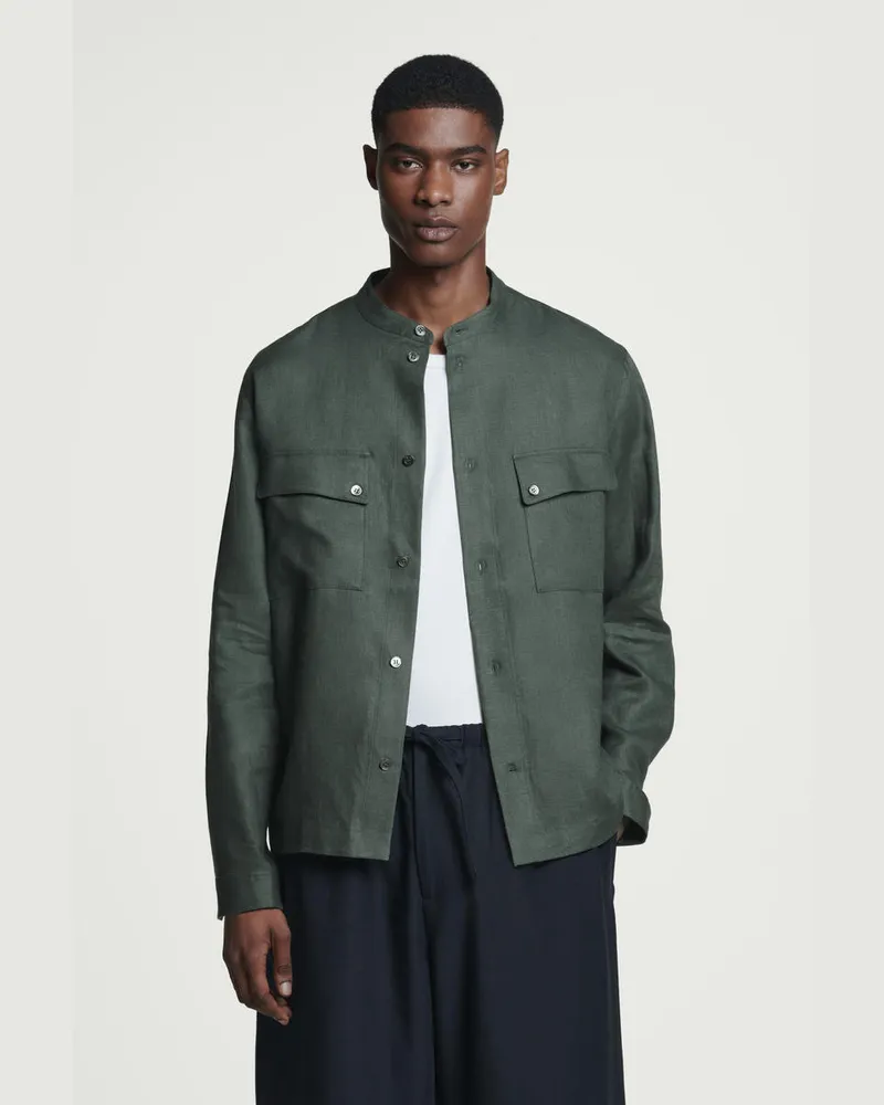 COS Hemdjacke Aus Leinen Mit Grandad-Kragen Grün