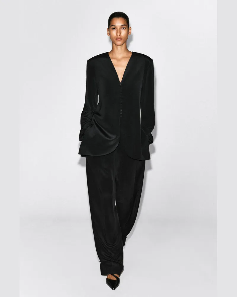 COS Blazer Aus Seiden-Crêpe Mit Knopfdetail Schwarz