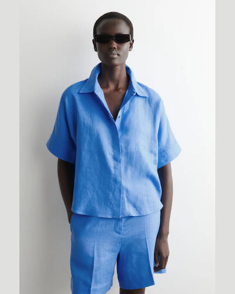 COS Oversized-Leinenhemd Mit Kurzen Ärmeln Blau