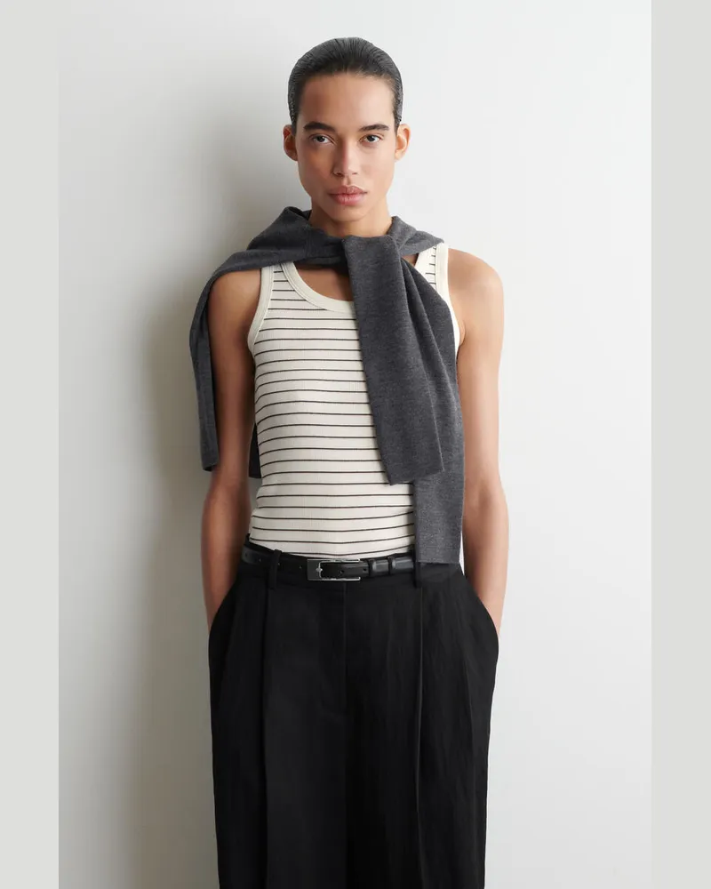 COS Geripptes Tanktop Aus Baumwolle Weiß