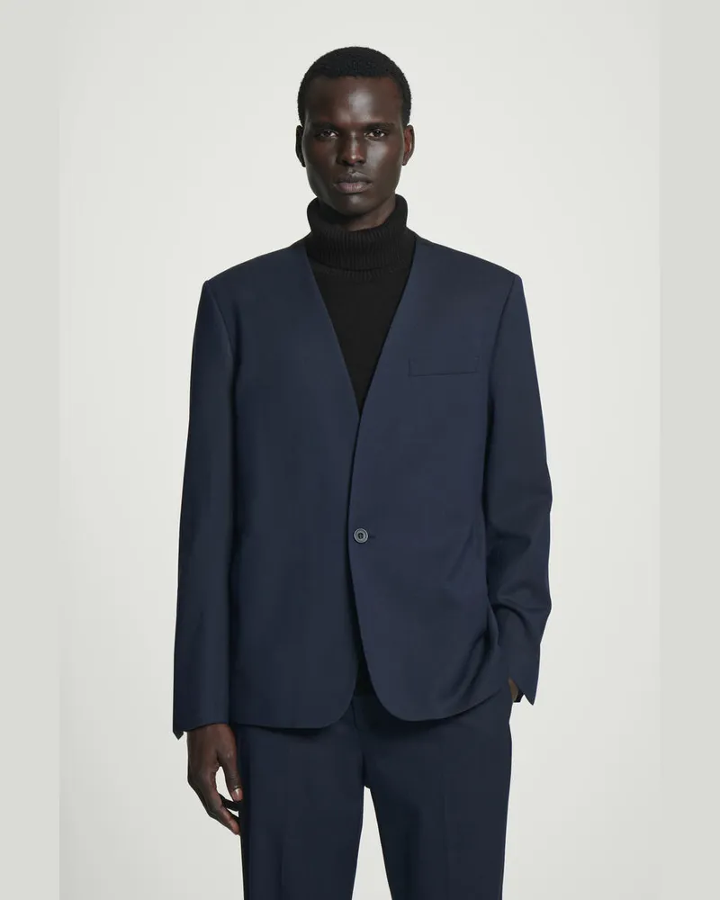 COS Kragenloser Blazer Aus Woll-Mix Blau