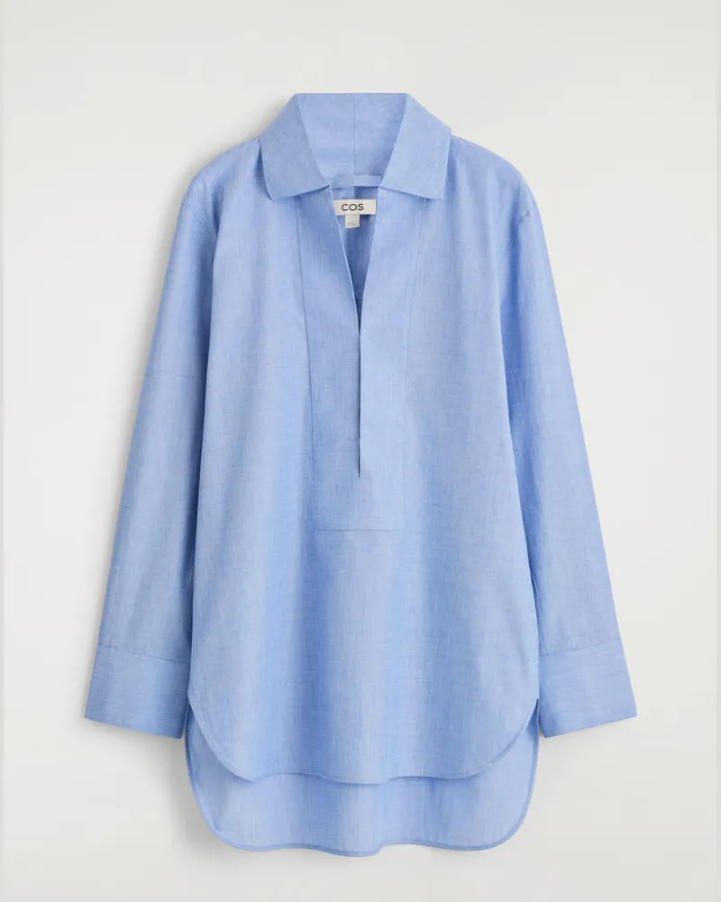 COS Langes Baumwollhemd Blau