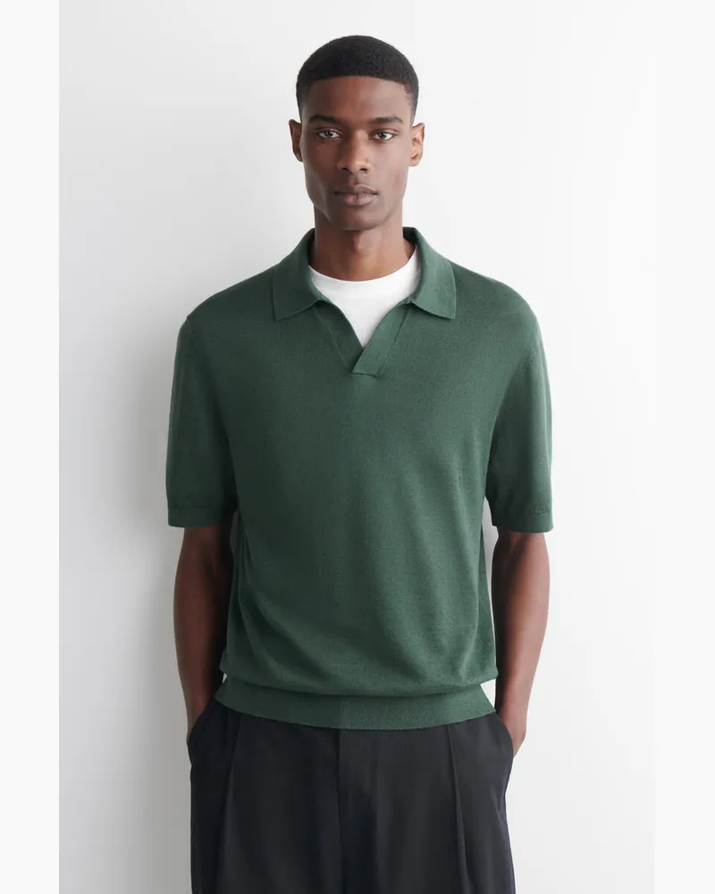 COS Gestricktes Poloshirt Aus Leinen Grün