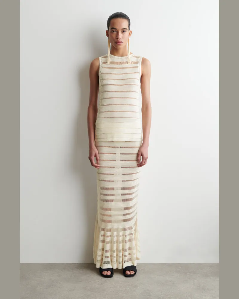 COS Ladder-Stitch Knitted Midi Skirt Weiß