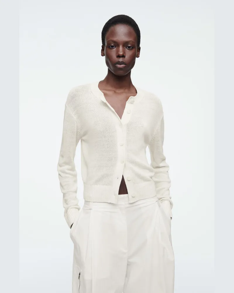 COS Strickjacke Aus Leinen Weiß