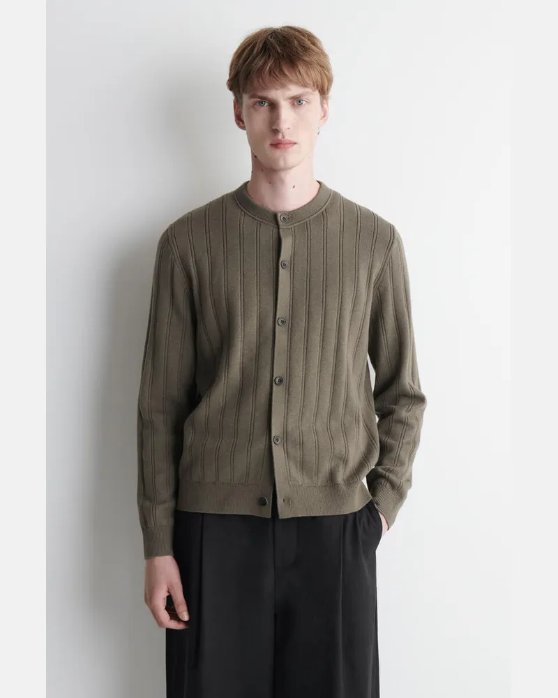 COS Gerippte Strickjacke Aus Woll-Baumwoll-Mix Grün