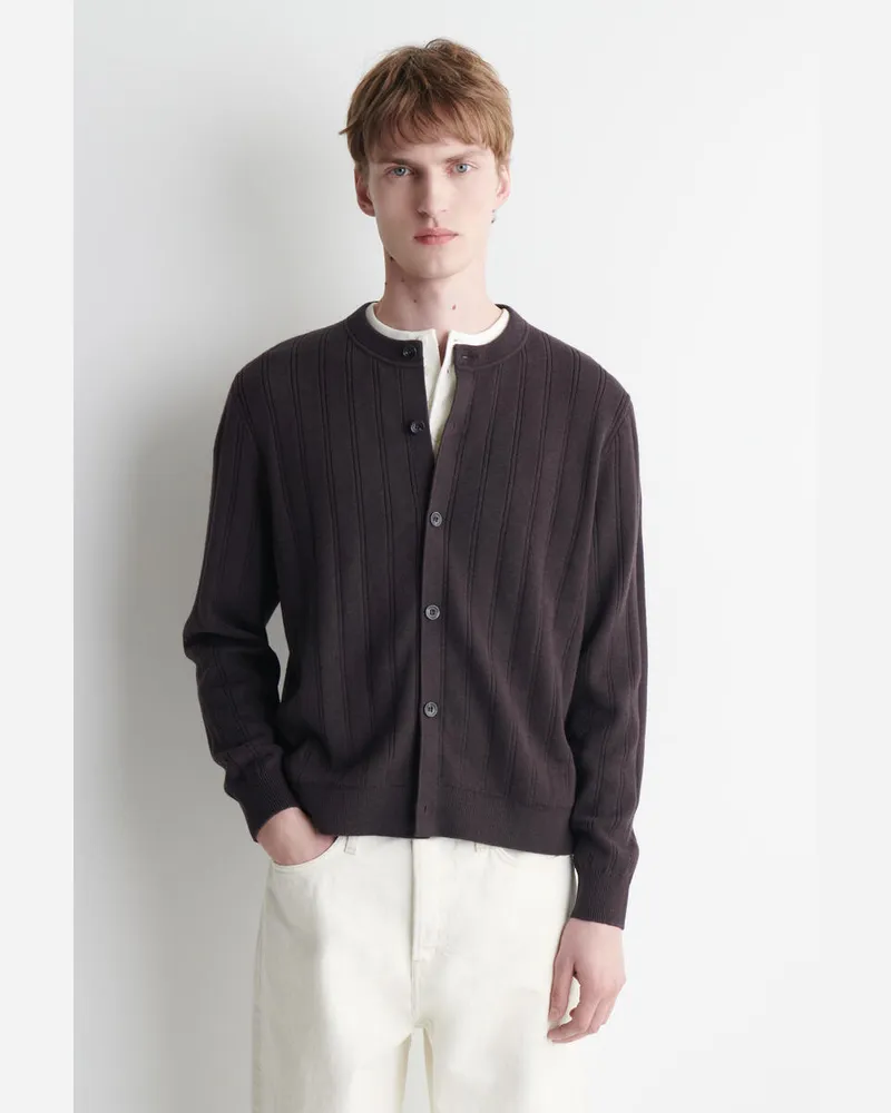 COS Gerippte Strickjacke Aus Woll-Baumwoll-Mix Braun