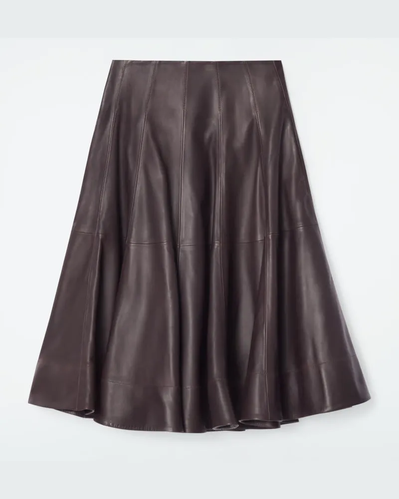 COS Voluminöser Midirock Aus Leder In A-Linie Rot