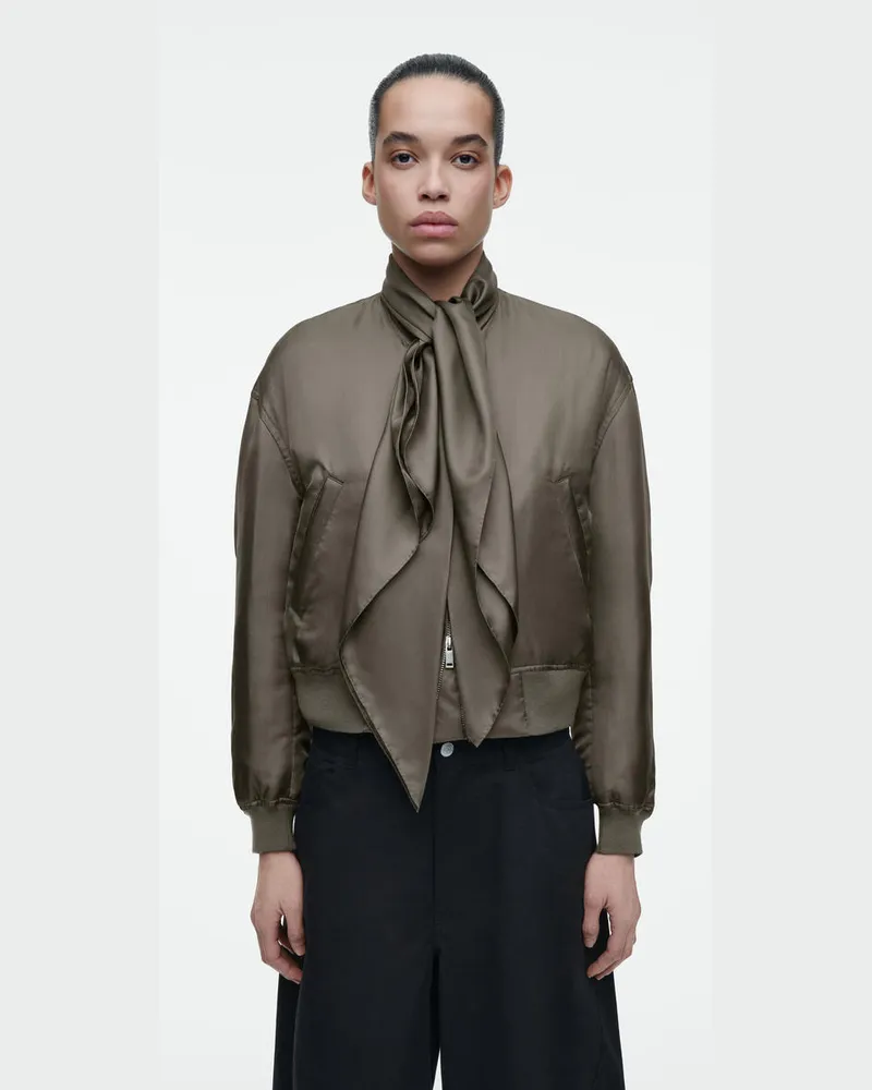 COS Wattierte Bomberjacke Aus Seide Mit Schaldetail Grau