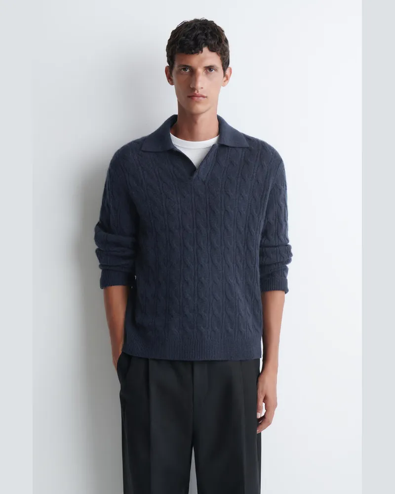 COS Polopullover Aus Reinem Kaschmir Mit Zopfmuster Blau
