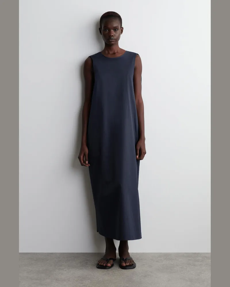 COS Midikleid Aus Baumwolle Mit Twist-Detail Hinten Blau