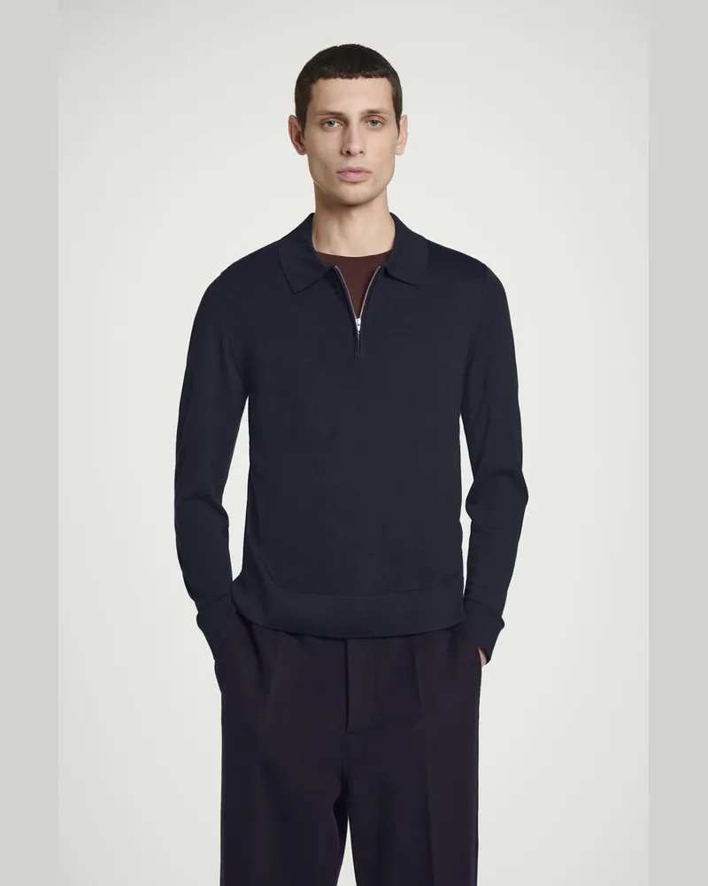 COS Poloshirt Aus Merinowolle Mit Reissverschluss Blau
