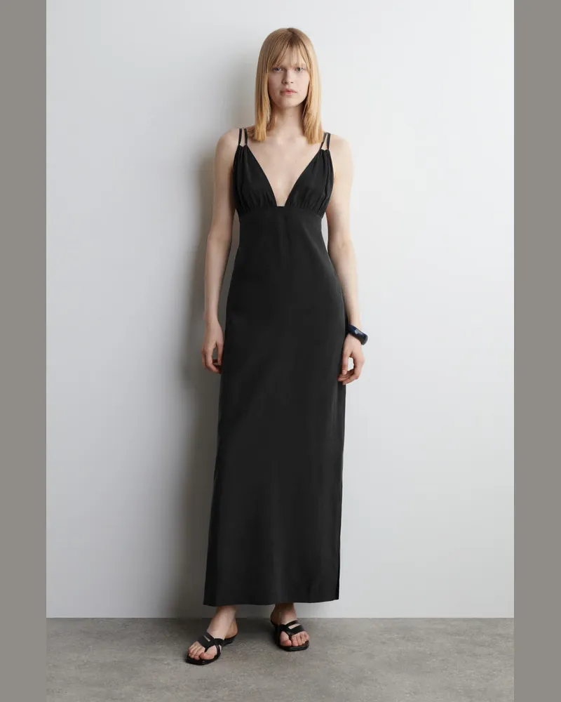 COS Maxikleid Mit V-Ausschnitt Und Raffungen Blau