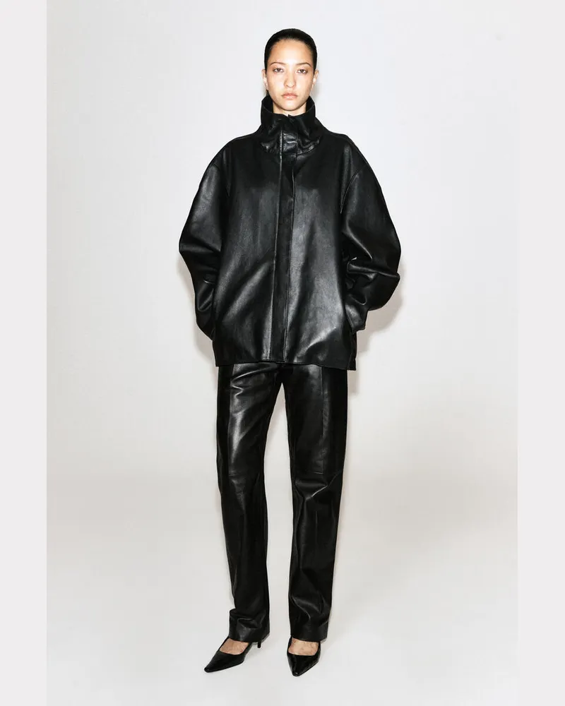 COS Lederjacke Mit Kragen Schwarz