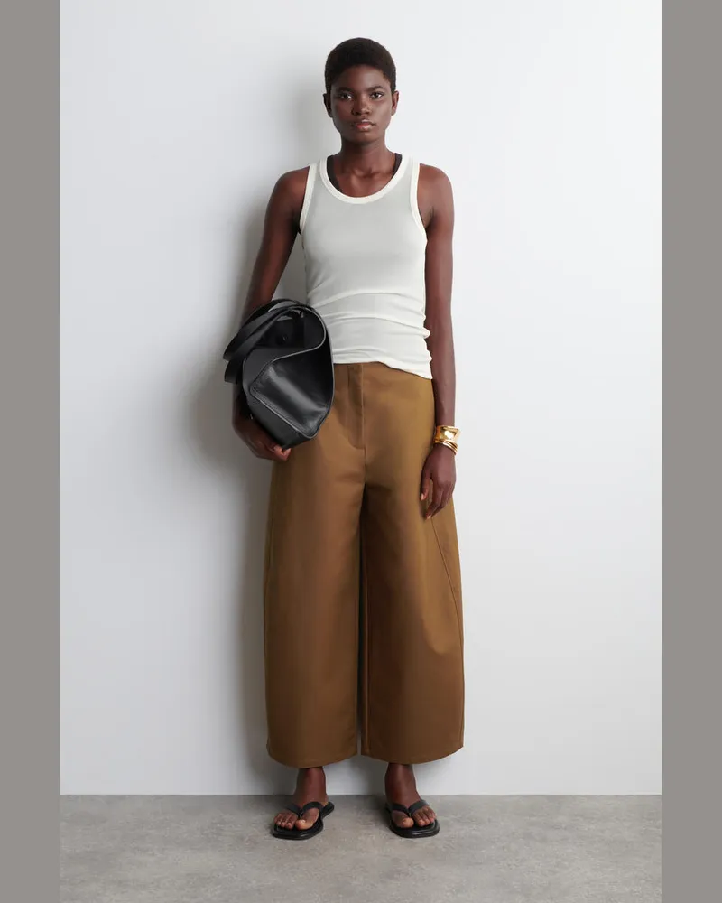 COS Cropped Barrel-Leg Cotton Trousers Beige