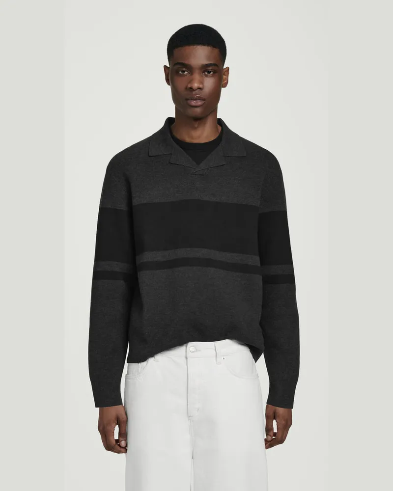 COS Gestreiftes Poloshirt Aus Doubleface-Strick Grau