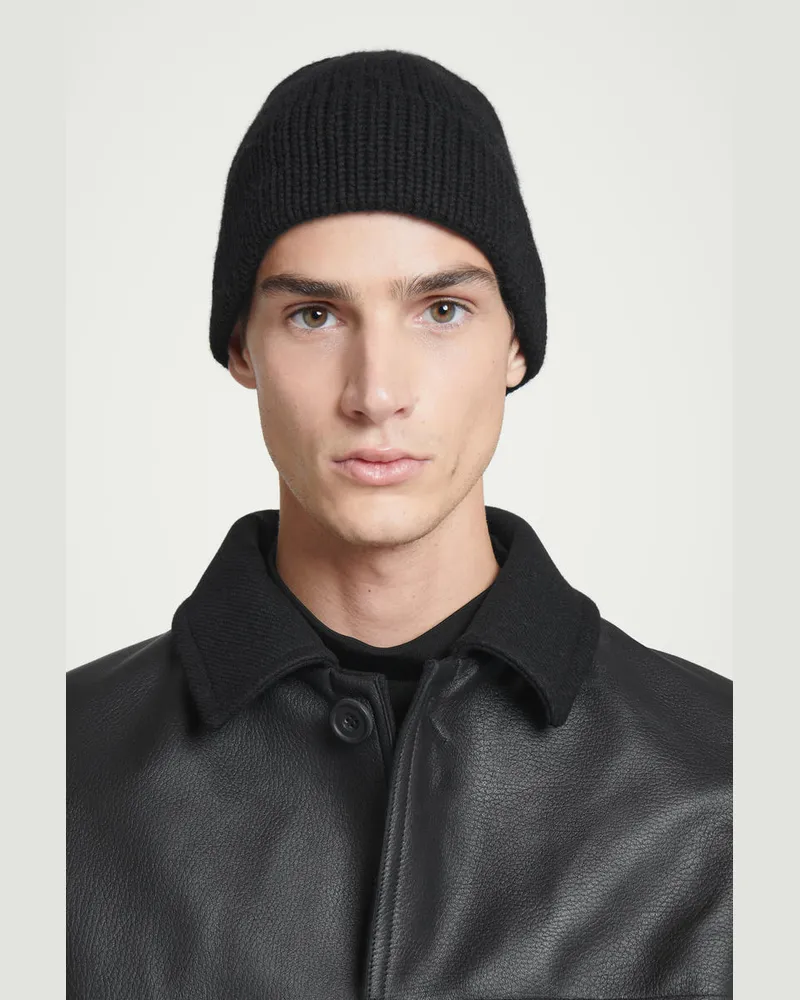 COS Gerippte Beanie Aus Kaschmir-Mix Mit Krempe Schwarz