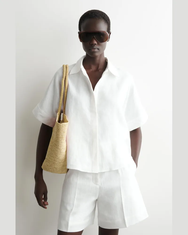 COS Oversized-Leinenhemd Mit Kurzen Ärmeln Weiß