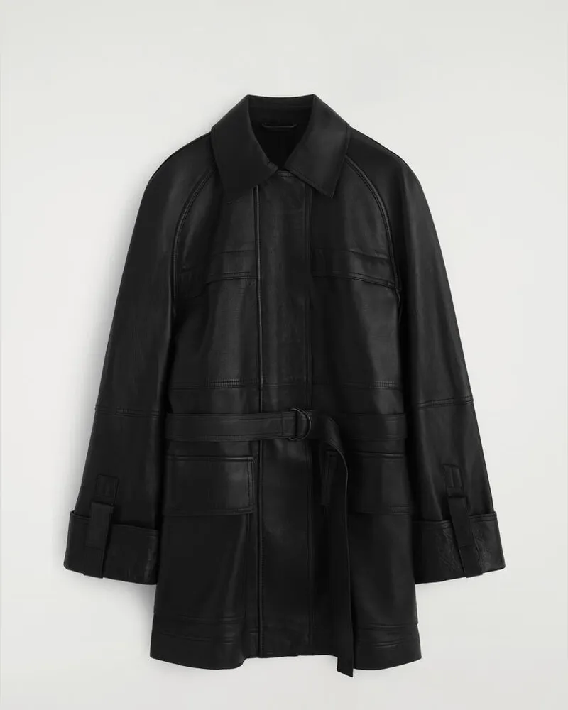 COS Workwear-Lederjacke Mit Gürtel Schwarz