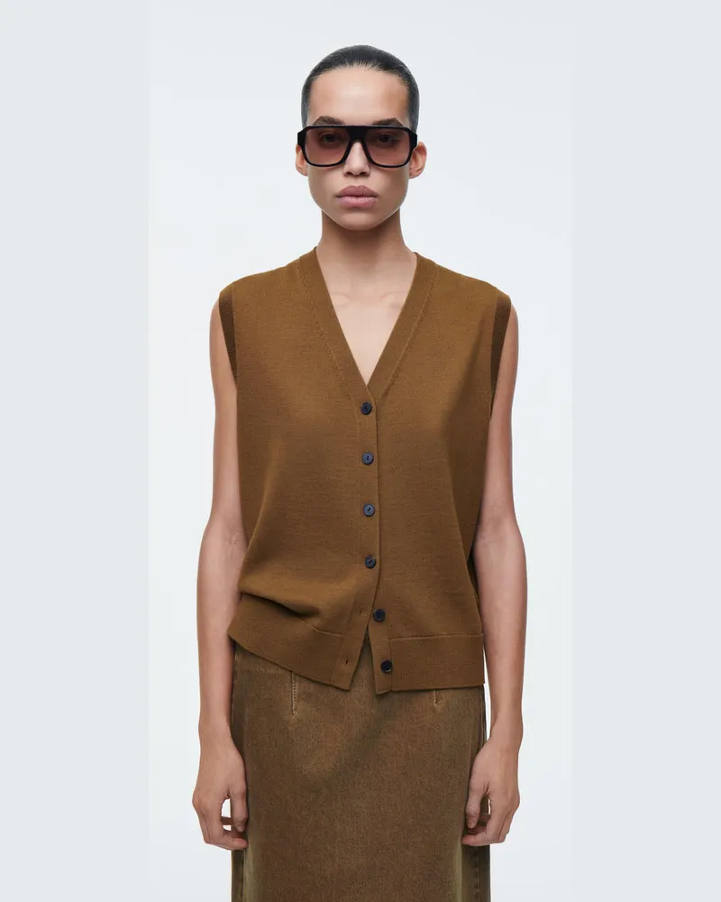 COS Weste Aus Merinowolle Mit V-Ausschnitt Beige