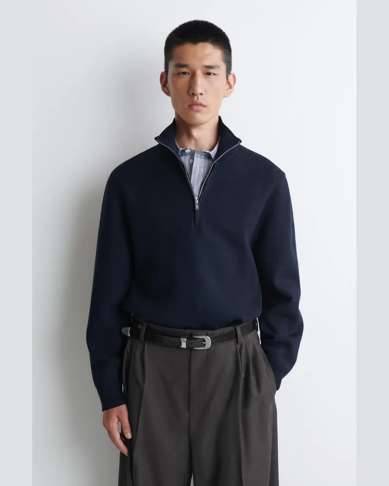 COS Double-Faced Knitted Half-Zip Jumper Blau