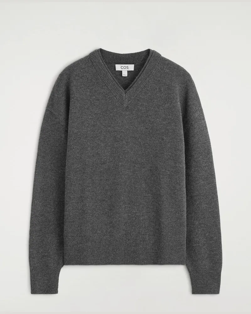 COS Pullover Aus Merinowolle Mit V-Ausschnitt Grau