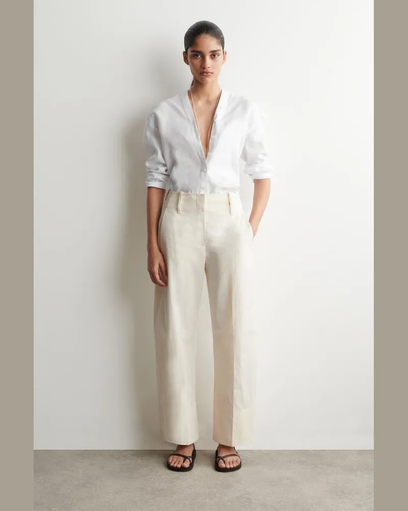 COS Pima-Baumwollhose Mit Barrel-Bein Weiß