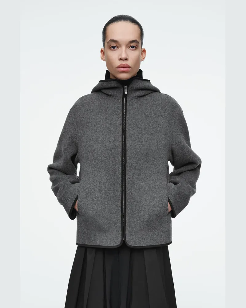COS Wolljacke Aus Doubleface-Material Mit Kapuze Grau