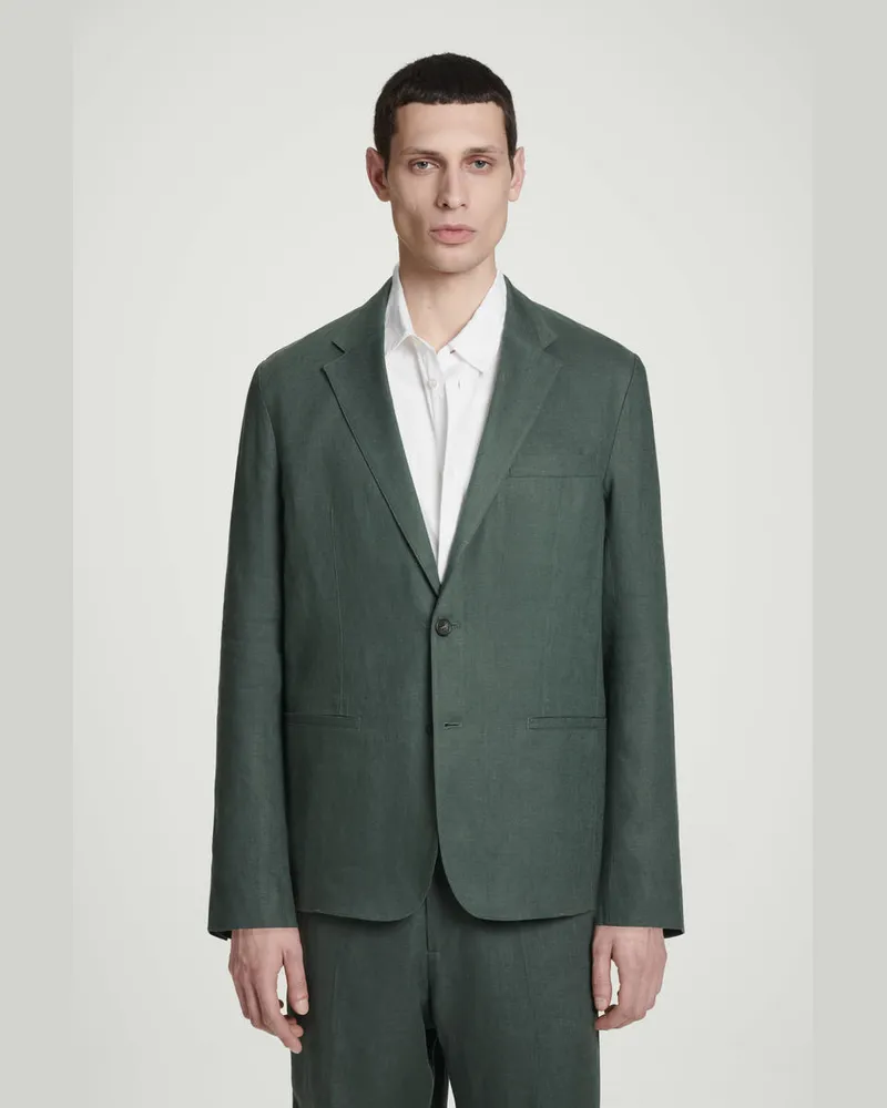 COS Einreihiger Blazer Aus Leinen Grün