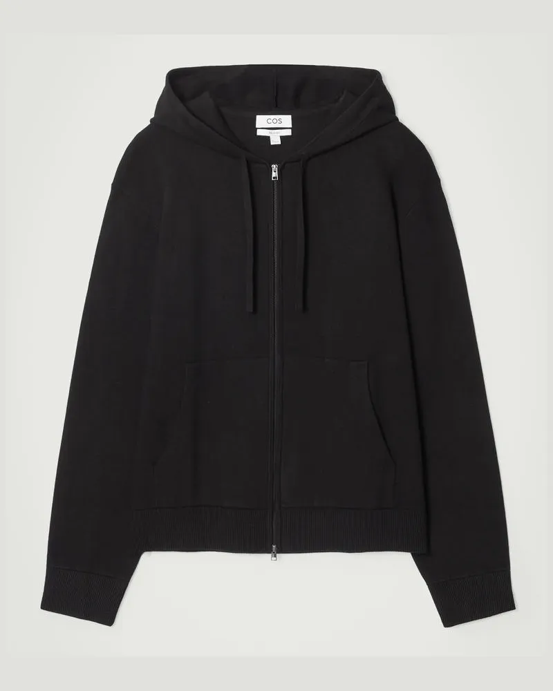 COS Gestrickte Kapuzenjacke Mit Reissverschluss Schwarz