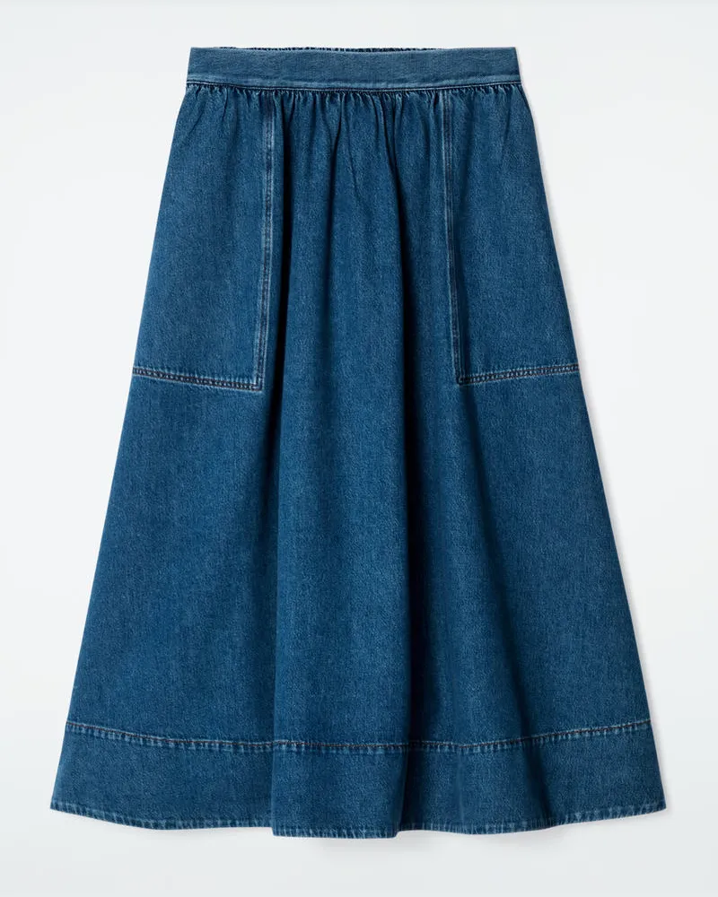 COS Jeansrock In Midilänge Mit Elastischem Bund Blau