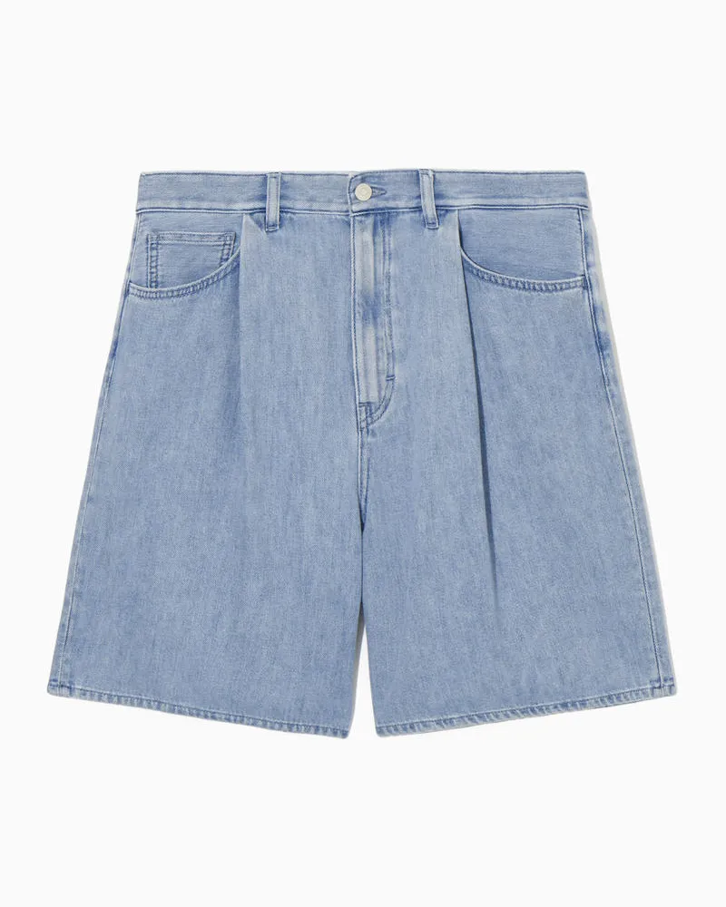 COS Jeansshorts In A-Linie Mit Falten Hellblau