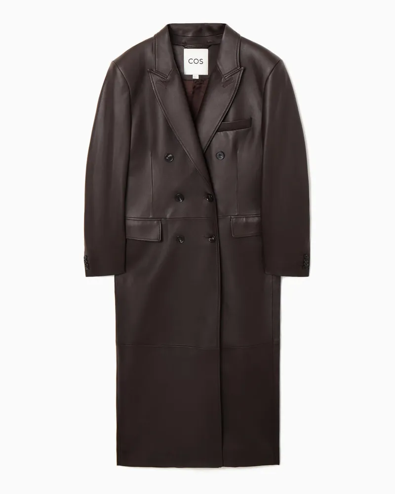 COS Zweireihiger Oversized-Mantel Aus Leder Braun