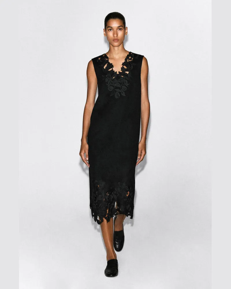 COS Besticktes Kleid Aus Doubleface-Wolle Schwarz