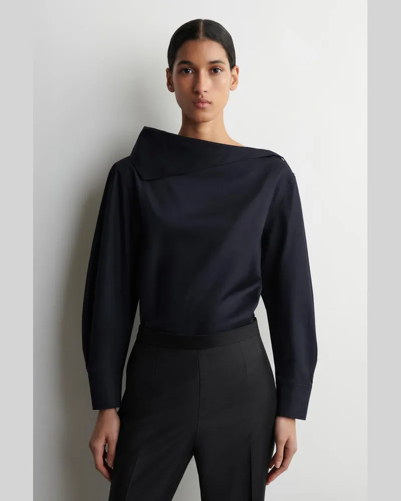 COS Asymmetrische Baumwollbluse Blau