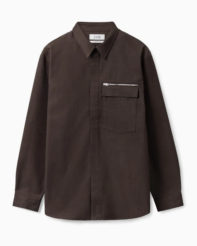 COS Relaxedfit Zipup Shirt Braun