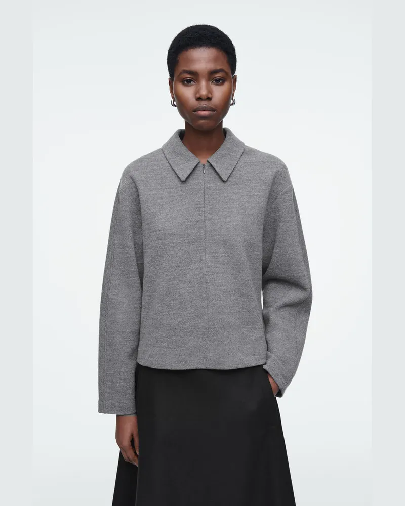 COS Strickjacke Aus Kochwolle Mit Reissverschluss Grau